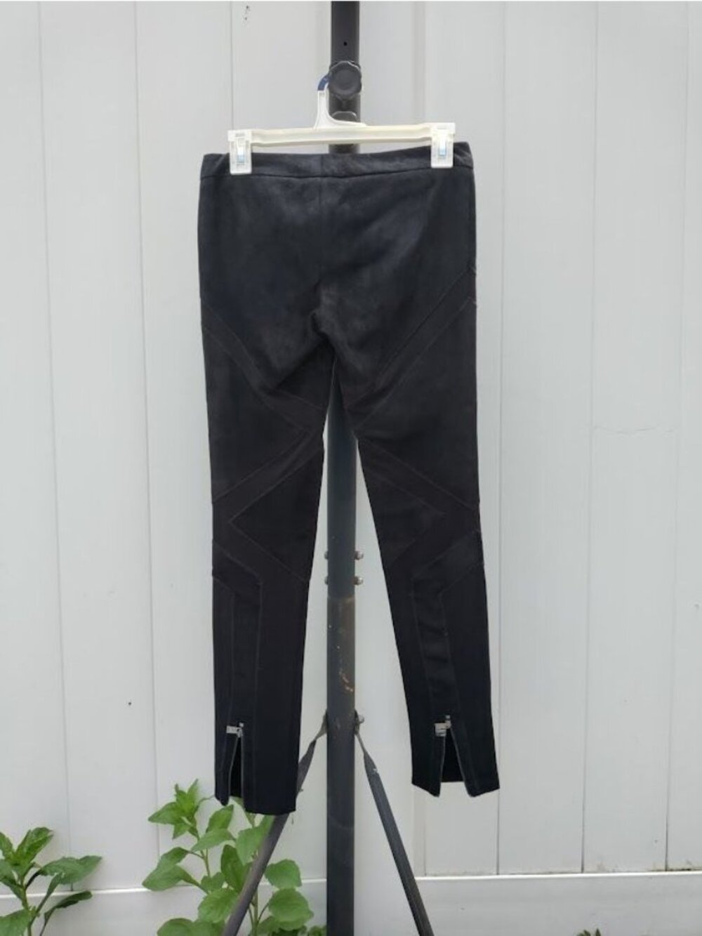 Haute Hippie Black Suede Leather Front Ponte Back High Waist Ankle Zip Slim Fit - Picture 2 of 12